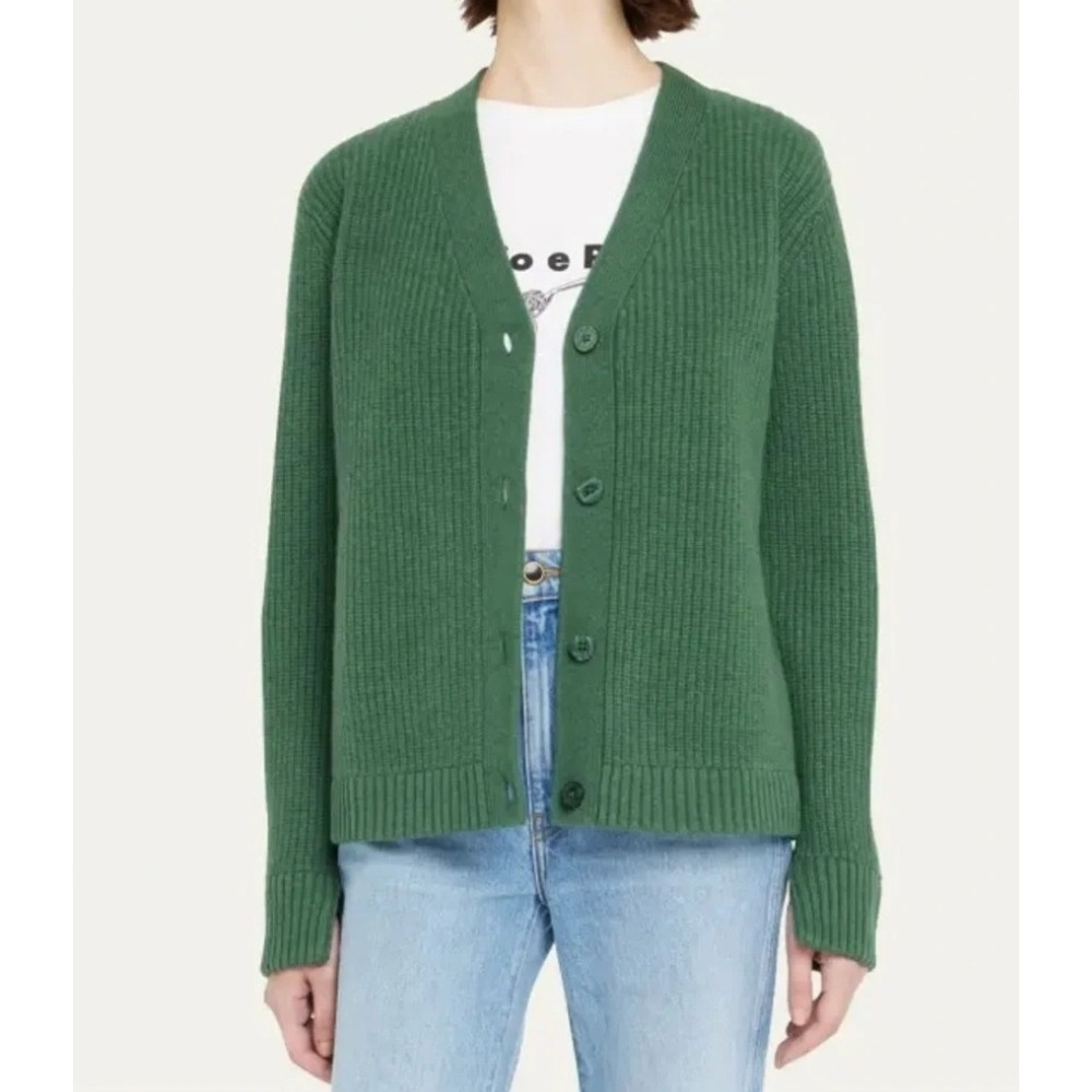 KULE | The Russell Wool Cashmere Ribbed Cardigan Forest Green | Sz XS